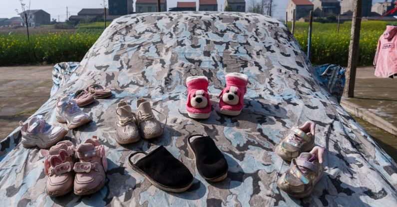 Car Cover - A car covered in shoes and baby shoes